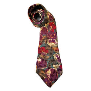 Vintage Oscar De La Renta Couture Neck Tie Flowers Abstract Art Silk Roses